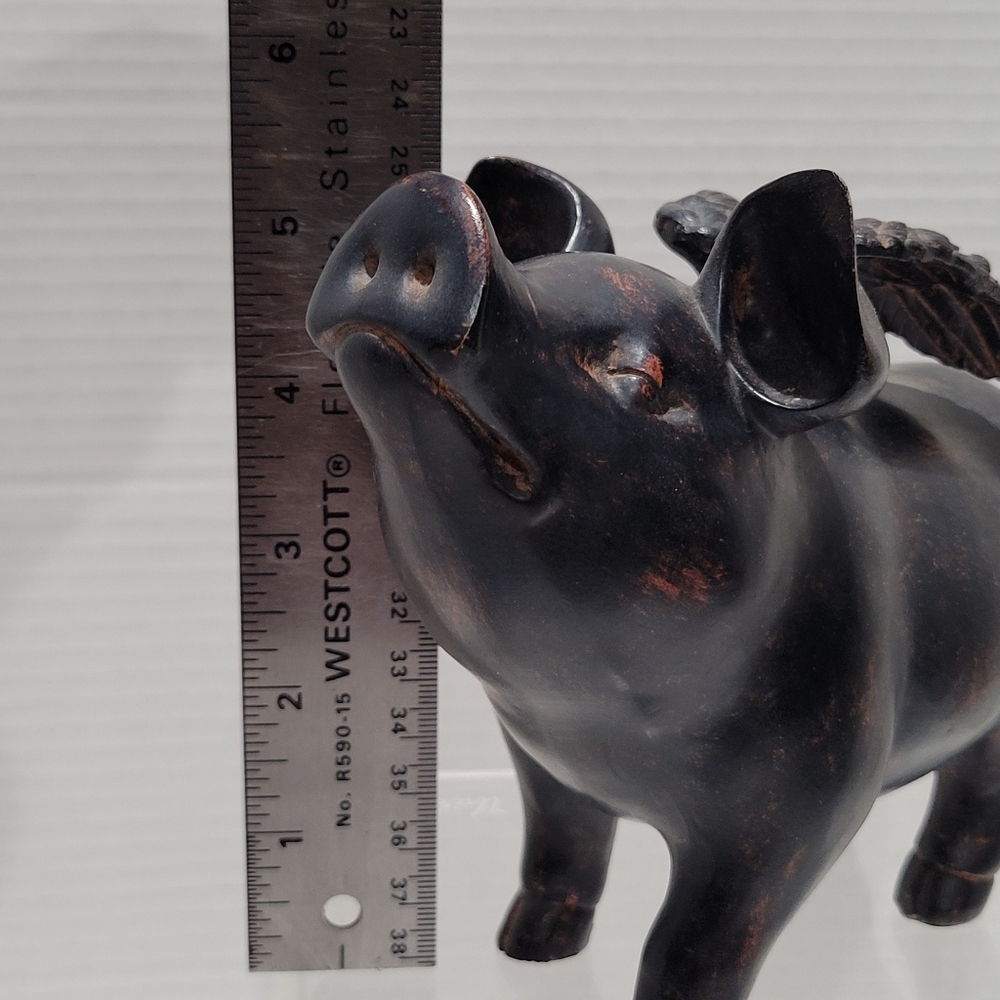 Pig Flying Sculpture Statue Dark Finish Resin Decor Vtg Country Farm - Picture 11 of 15